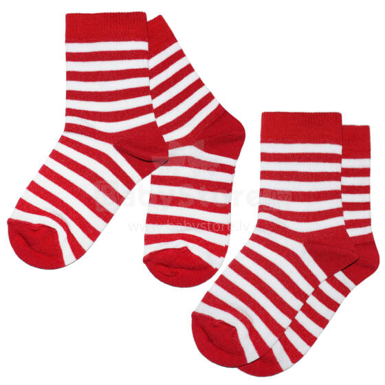 Weri Spezials Bērnu zeķes Colorful Stripes Red and White ART.SW-1375 Divi pāri augstas kvalitātes kokvilnas bērnu zeķes