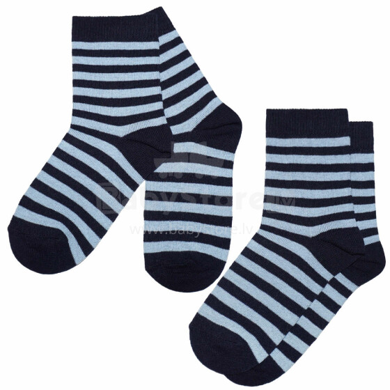 Weri Spezials Children's Socks Colorful Stripes Navy and Light Blue ART.SW-1638 Pack of two high quality children's cotton socks