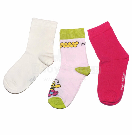 Weri Spezials Children's Socks Bee Light Pink ART.WERI-1667 Pack of three high quality children's cotton socks