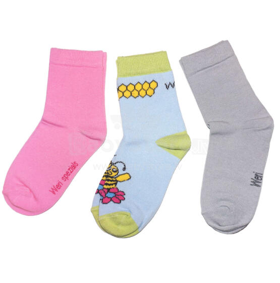 Weri Spezials Children's Socks Bee Light Blue ART.WERI-1673 Pack of three high quality children's cotton socks