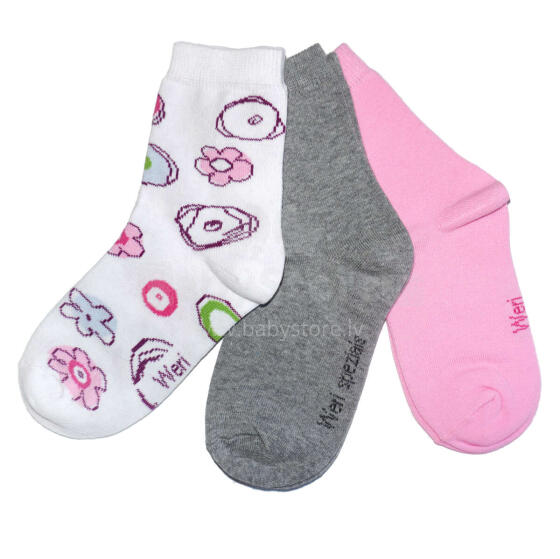 Weri Spezials Children's Socks Cheerfulness White ART.WERI-1908 Pack of three high quality children's cotton socks