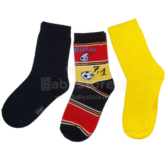 Weri Spezials Bērnu zeķes Football Fan Yellow ART.WERI-3025 Trīs pāri augstas kvalitātes kokvilnas bērnu zeķes