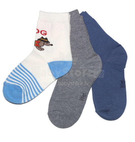 Weri Spezials Children's Socks Dachshund Cream ART.WERI-1291 Pack of three high quality children's cotton socks