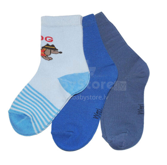 Weri Spezials Children's Socks Dachshund Light Blue ART.WERI-1296 Pack of three high quality children's cotton socks