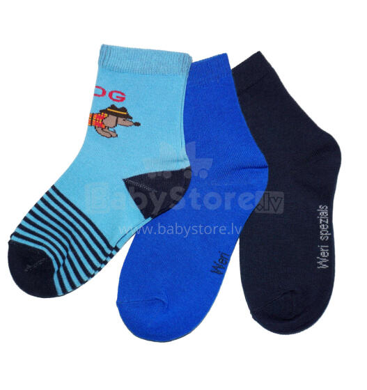 Weri Spezials Children's Socks Dachshund Medium Blue ART.WERI-2039 Pack of three high quality children's cotton socks