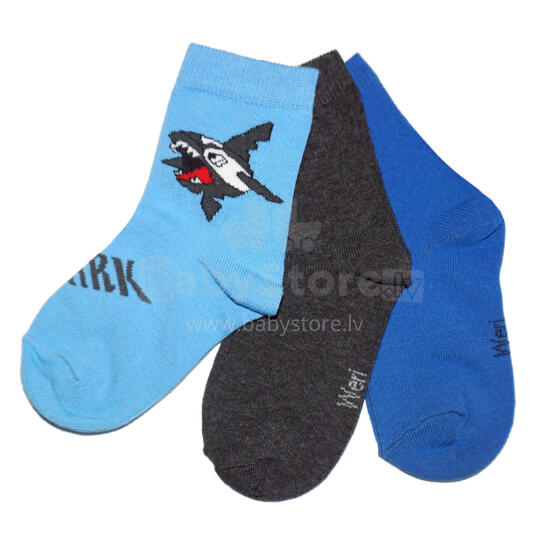 Weri Spezials Children's Socks Shark Medium Blue ART.WERI-3349 Pack of three high quality children's cotton socks