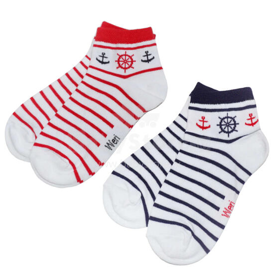 Weri Spezials Children's Sneaker Socks Anchor White ART.WERI-2697 Pack of two high quality children's cotton sneaker socks