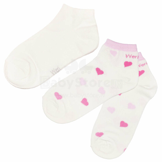 Weri Spezials Короткие Детские носки Hearts Cream ART.WERI-2855 Комплект из двух пар высококачественных коротких детских носков из хлопка