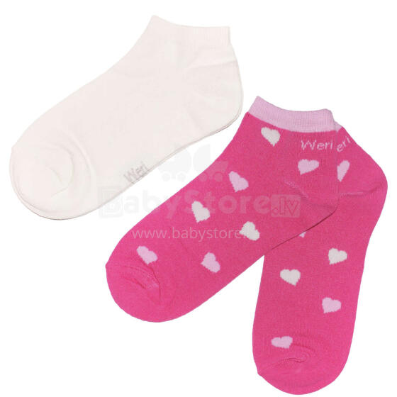 Weri Spezials Īsas Bērnu zeķes Hearts Pink and Cream ART.WERI-2859 Divi pāri īsas augstas kvalitātes kokvilnas bērnu zeķes