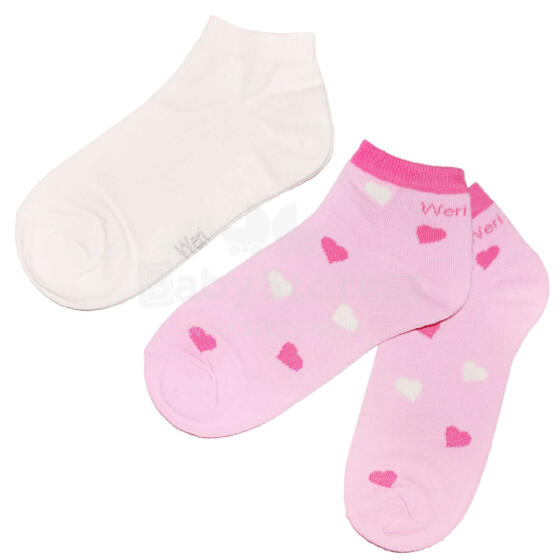 Weri Spezials Īsas Bērnu zeķes Hearts Light Pink and Cream ART.WERI-2863 Divi pāri īsas augstas kvalitātes kokvilnas bērnu zeķes