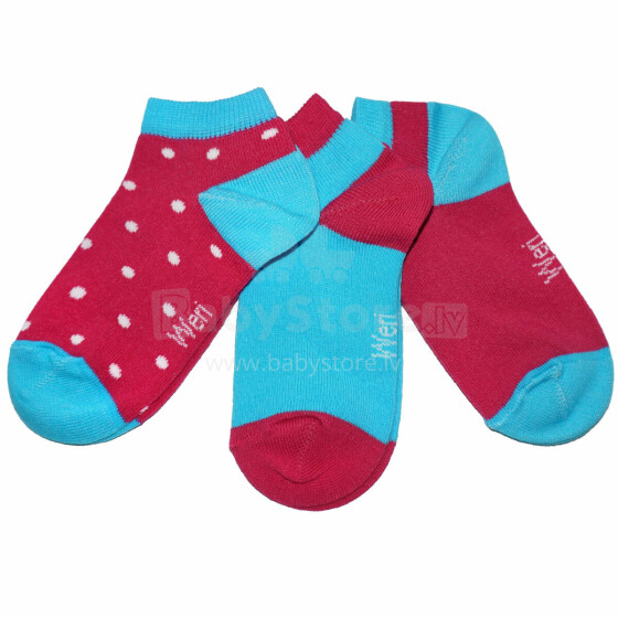 Weri Spezials Children's Sneaker Socks White Dots Dark Pink ART.SW-1190 Pack of three high quality children's cotton sneaker socks