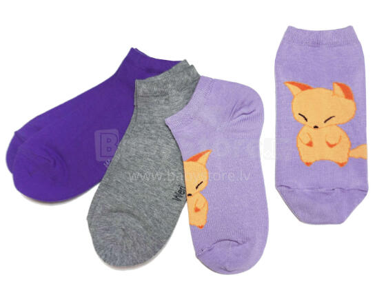 Weri Spezials Children's Sneaker Socks Fox Lilac ART.WERI-5516 Pack of three high quality children's cotton sneaker socks