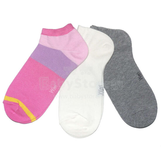Weri Spezials Īsas Bērnu zeķes Modern Stripes Dark Pink ART.WERI-5013 Trīs pāri īsas augstas kvalitātes kokvilnas bērnu zeķes