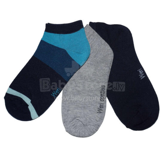 Weri Spezials Children's Sneaker Socks Modern Stripes Navy ART.WERI-5023 Pack of three high quality children's cotton sneaker socks