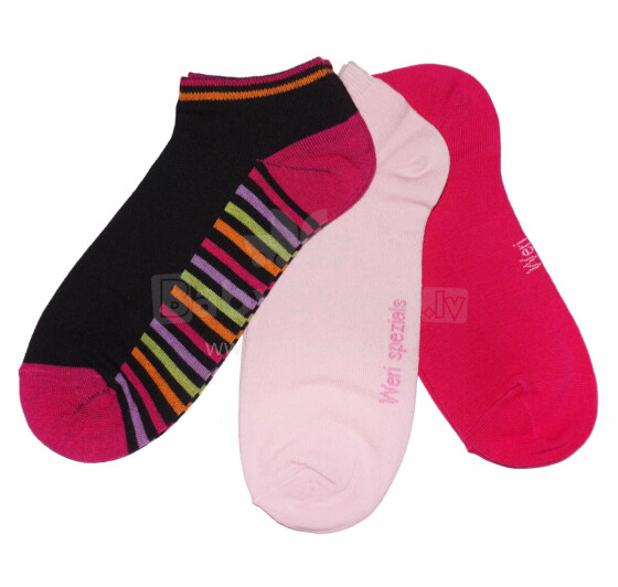 Weri Spezials Children's Sneaker Socks Colorful Stripes Black and Pink ART.WERI-3750 of three high quality children's cotton sneaker socks