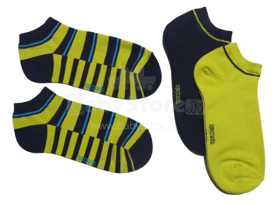 Weri Spezials Īsas Bērnu zeķes Abstract Stripes Navy and Kiwi ART.SW-1305 Trīs pāri īsas augstas kvalitātes kokvilnas bērnu zeķes