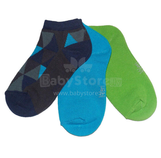 Weri Spezials Children's Sneaker Socks Harlequin Ink Blue and Kiwi ART.WERI-0680 of three high quality children's cotton sneaker socks