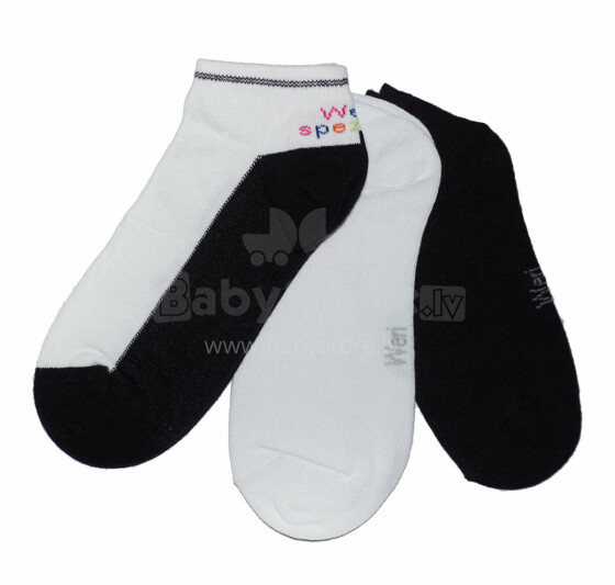 Weri Spezials Короткие Детские носки Duo Black and White ART.WERI-2569 Комплект из трех пар высококачественных коротких детских носков из хлопка