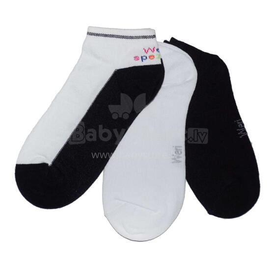 Weri Spezials Children's Sneaker Socks Duo Black and White ART.WERI-2569 of three high quality children's cotton sneaker socks