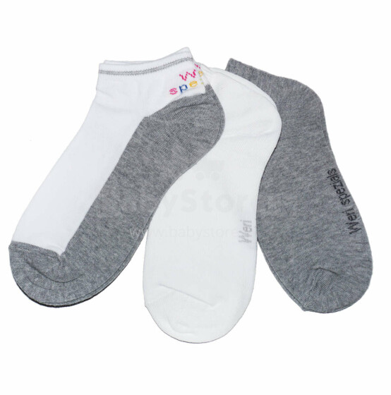 Weri Spezials Короткие Детские носки Duo Grey and White ART.WERI-2693 Комплект из трех пар высококачественных коротких детских носков из хлопка