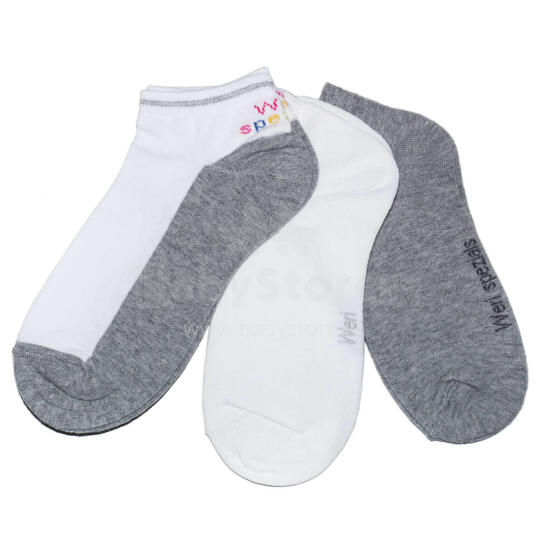 Weri Spezials Children's Sneaker Socks Duo Grey and White ART.WERI-2693 of three high quality children's cotton sneaker socks