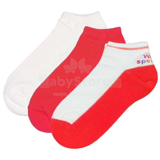 Weri Spezials Children's Sneaker Socks Duo Coral Red and White ART.WERI-2776 Pack of three high quality children's cotton sneaker socks