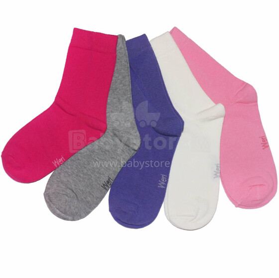 Weri Spezials Children's Socks Monochrom Lilac and Pink ART.WERI-3661 Pack of five high quality children's cotton socks