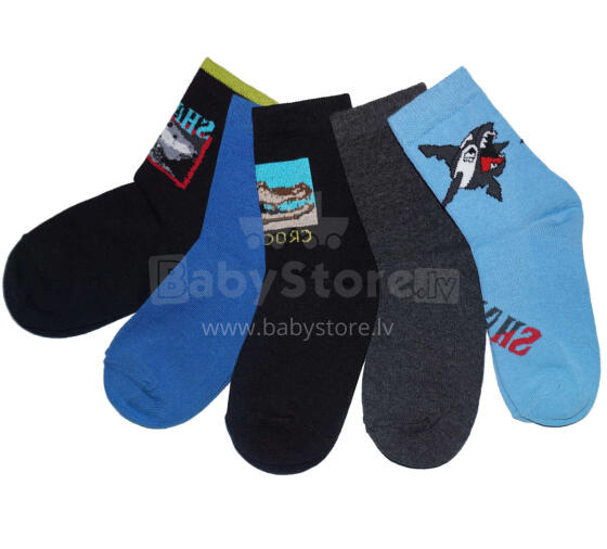 Weri Spezials Bērnu zeķes Shark Medium Blue ART.WERI-3968 Pieci pāri augstas kvalitātes kokvilnas bērnu zeķes
