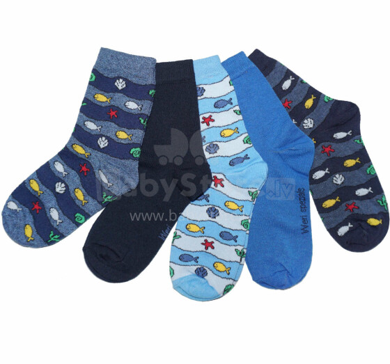 Weri Spezials Children's Socks Marine World Blue ART.WERI-3972 Pack of five high quality children's cotton socks