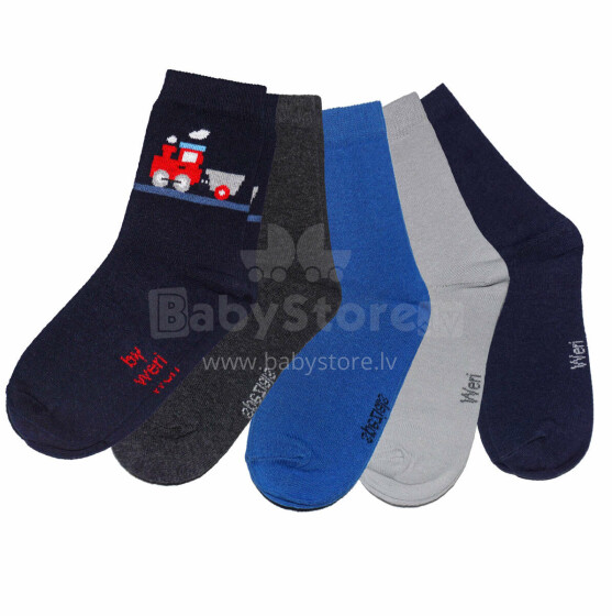 Weri Spezials Детские носки Train Navy Blue ART.WERI-3953 Комплект из пяти пар высококачественных детских носков из хлопка