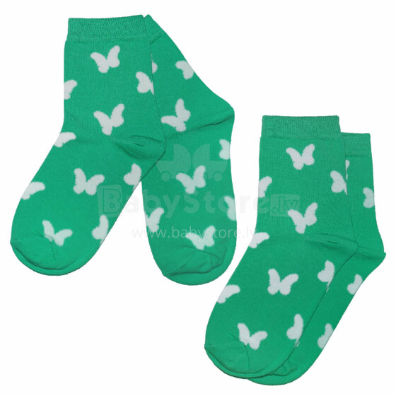 Weri Spezials Children's Socks White Butterflies Mint ART.SW-1338 Pack of two high quality children's cotton socks