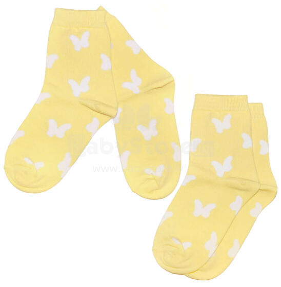 Weri Spezials Bērnu zeķes White Butterflies Vanilla ART.SW-1343 Divi pāri augstas kvalitātes kokvilnas bērnu zeķes