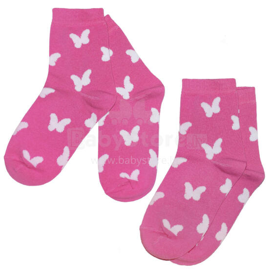 Weri Spezials Bērnu zeķes White Butterflies Pink ART.SW-1353 Divi pāri augstas kvalitātes kokvilnas bērnu zeķes