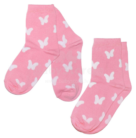 Weri Spezials Bērnu zeķes White Butterflies Rose ART.SW-1358 Divi pāri augstas kvalitātes kokvilnas bērnu zeķes