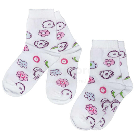 Weri Spezials Children's Socks Cheerfulness White ART.WERI-2882 Pack of two high quality children's cotton socks