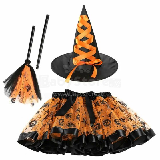 Ikonka Art.KX4431  3-piece witch costume in orange.