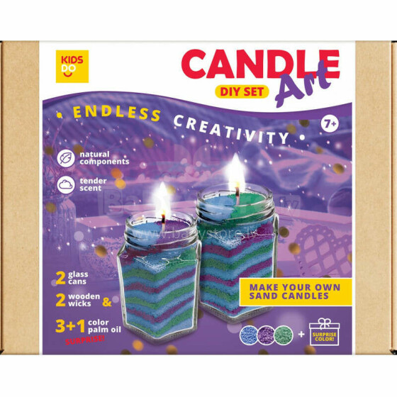 KIDS DO DIY Candle Art Set Purple Green Blue + 1 SURPRISE color Art.44004  žvakių meno rinkinys