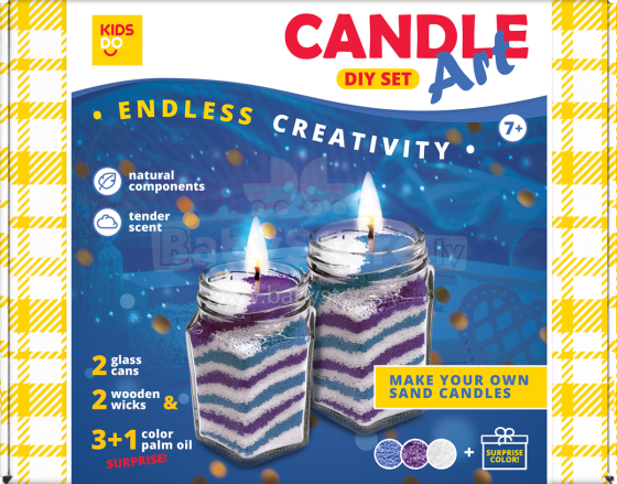 KIDS DO DIY Candle Art Set Blue Purple White + 1 SURPRISE color Art.44002 Комплект из свечей своими руками