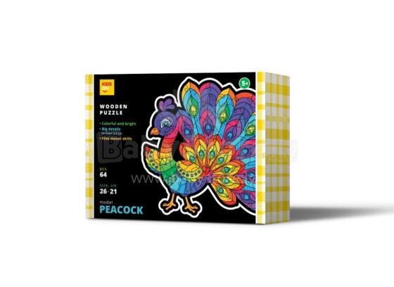 KIDS DO Wooden puzzle  Art.AP3118  Деревянный пазл Павлин 64 шт