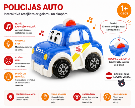 Bo Police Art.156725 Interaktīvā rotaļlieta Policijas Auto (Latviešu val.)