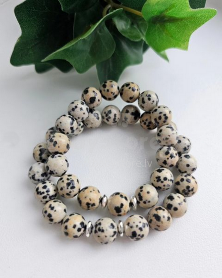 La bebe™ Jewelry Handmade Natural Stone Bracelet Jašma Dolmatian Rokasspradze ar dabīgiem akmeņiem XS izmērs