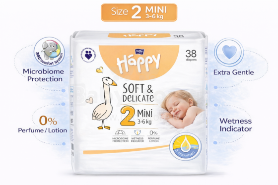 Happy Mini Bērnu autiņbiksītes 2 izmērs no 3-6kg, 38gab.