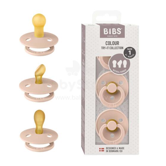 Bibs Try-It Art.131503 Blush Komplekts :Мāneklītis (knupītis) no 100% naturāla kaučuka no 0-6 mēn. (3 gb.)