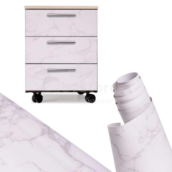 Ikonka Art.KX5517 Foil roll self-adhesive wallpaper veneer white marble - magnolia 1,22x50m