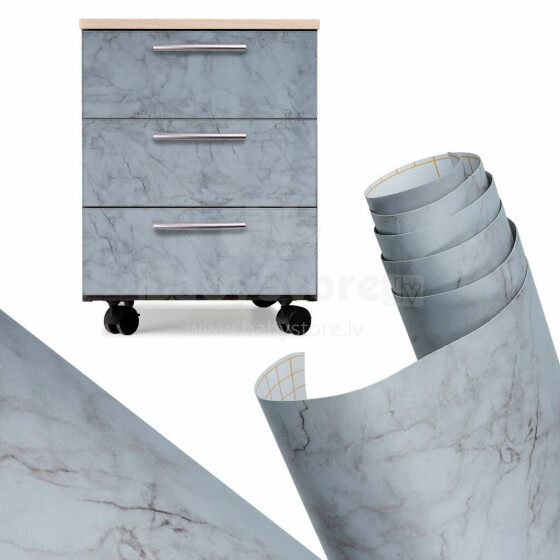 Ikonka Art.KX5515 Self-adhesive foil roll wallpaper veneer grey marble 1,22x50m