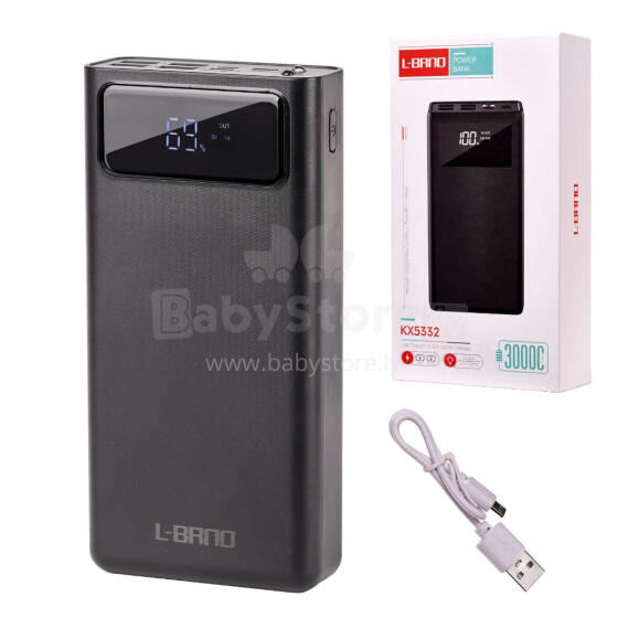 Ikonka Art.KX5332 L-BRNO Power Bank 30000mAh with LED screen black