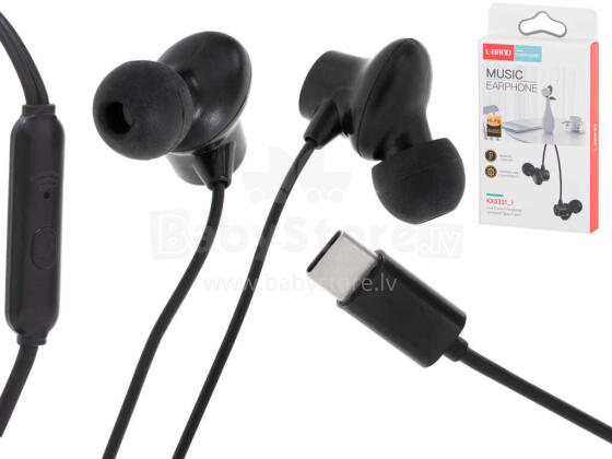 Ikonka Art.KX5321_1 L-BRNO Type-c wired in-ear headphones black