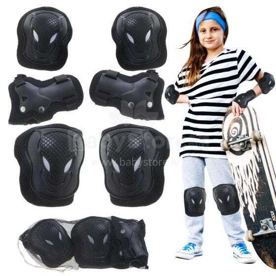 Ikonka Art.KX5069 L-BRNO knee elbow wrist protectors roller bike scooter set black