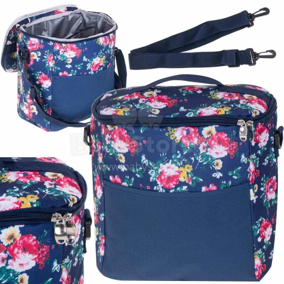 Ikonka Art.KX4985 Thermal bag for lunch beach picnic 11L navy blue with flowers