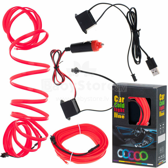 Ikonka Art.KX4955 LED ambient lighting for car / car USB / 12V tape 5m red